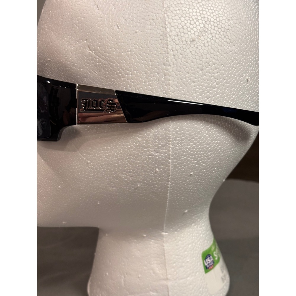 Locs Hardcore Shades Black Rectangular Wrap Sunglasses Silver Logo UV400 UV A/B - Picture 3 of 8